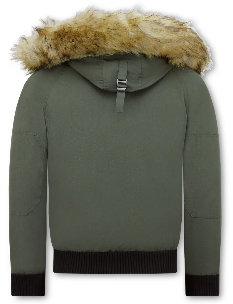 WINTERJAS HEREN KORT  MET FAUX BONTKRAAG  GROEN