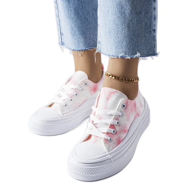 Wit met roze plateau sneakers van Rocheleau