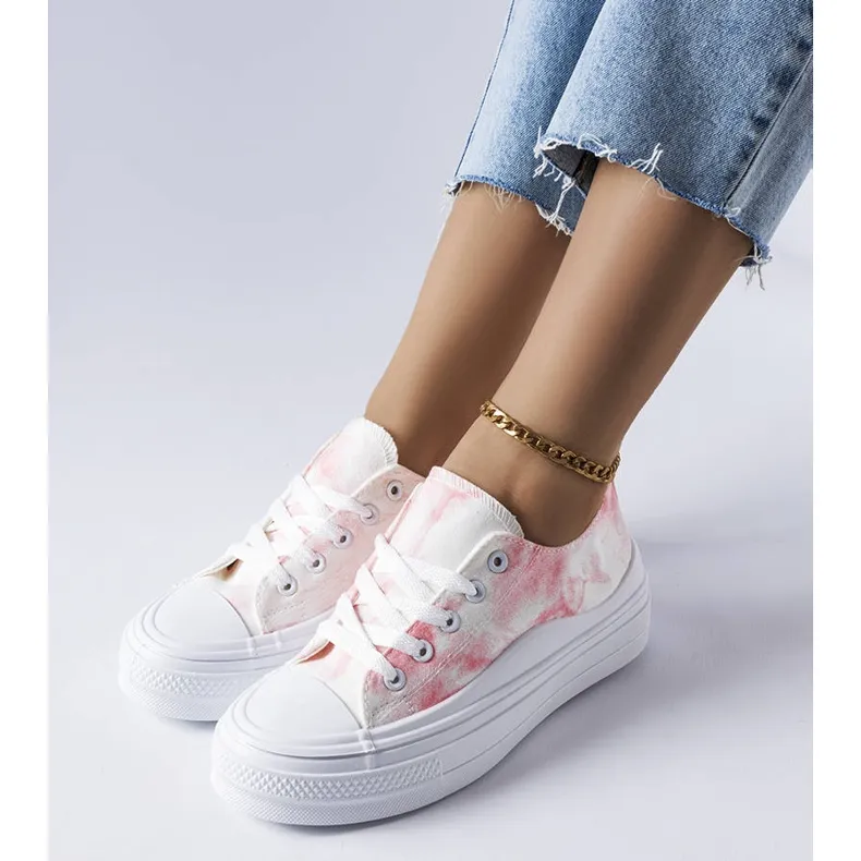 Wit met roze plateau sneakers van Rocheleau