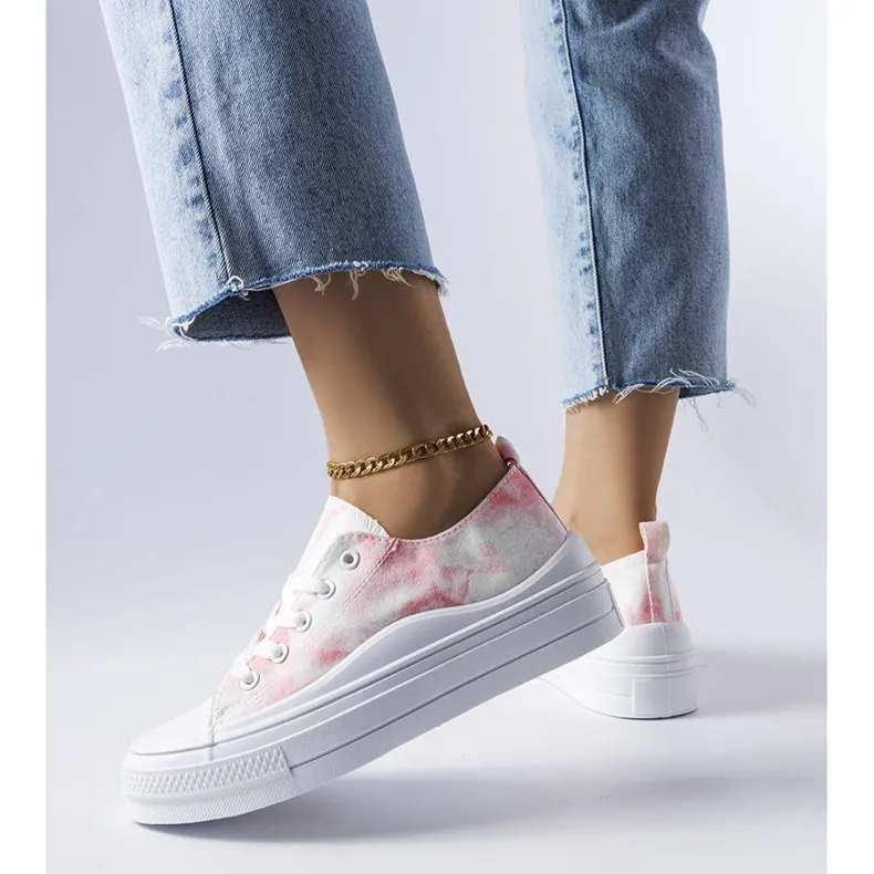 Wit met roze plateau sneakers van Rocheleau