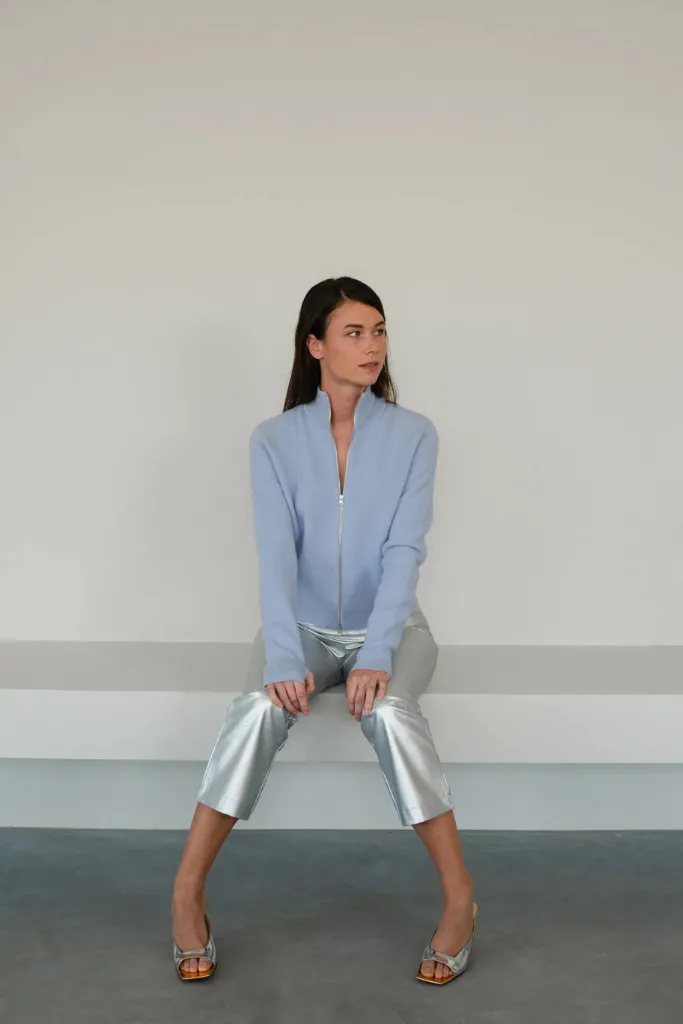 Woman By Earn Karma Merino Cardigan light blue