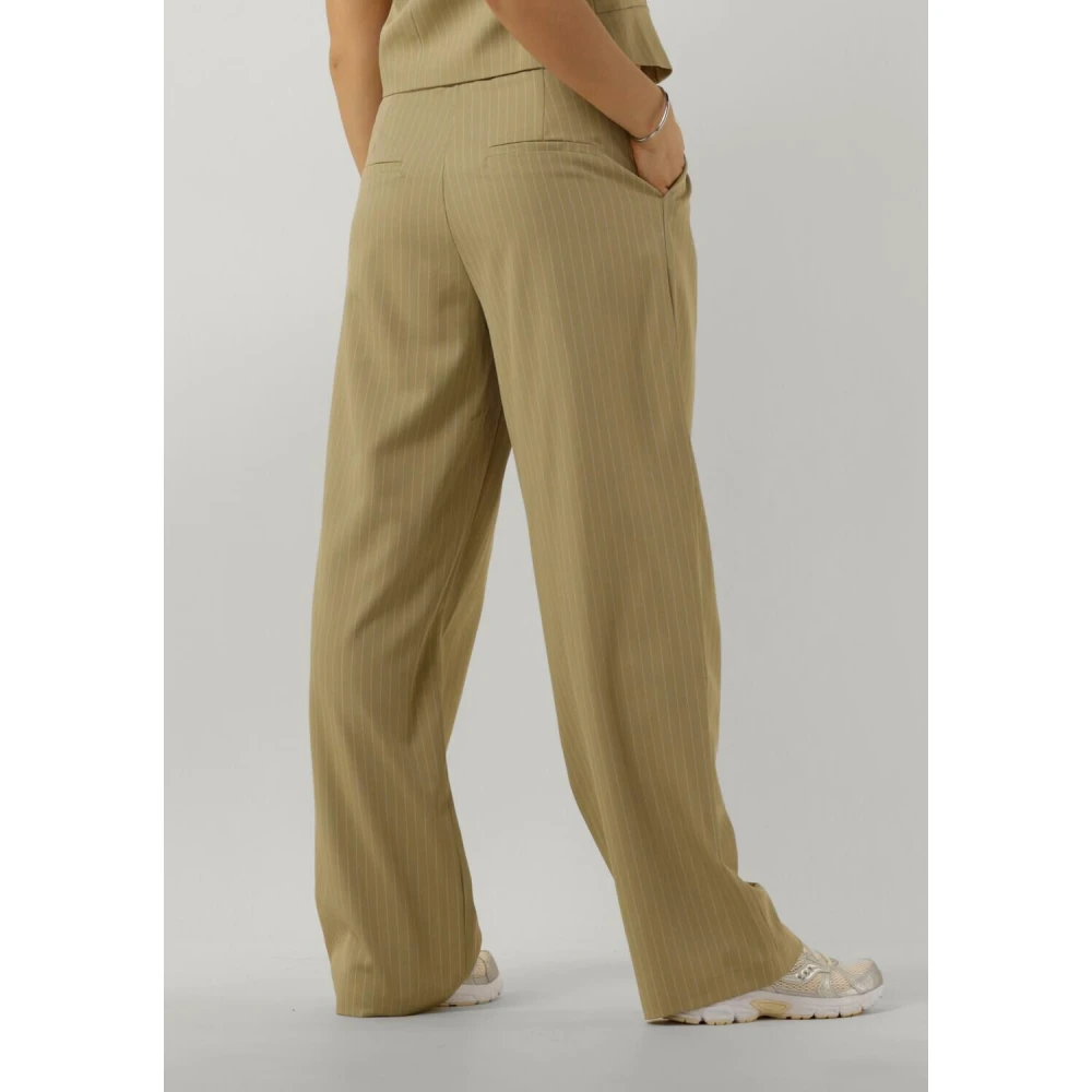 Ydence gestreepte high waist straight fit pantalon Riley kaki