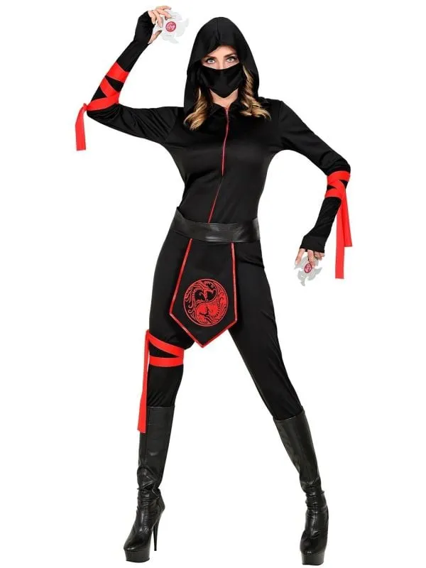 ZWARTRODE NINJA OUTFIT DAMES