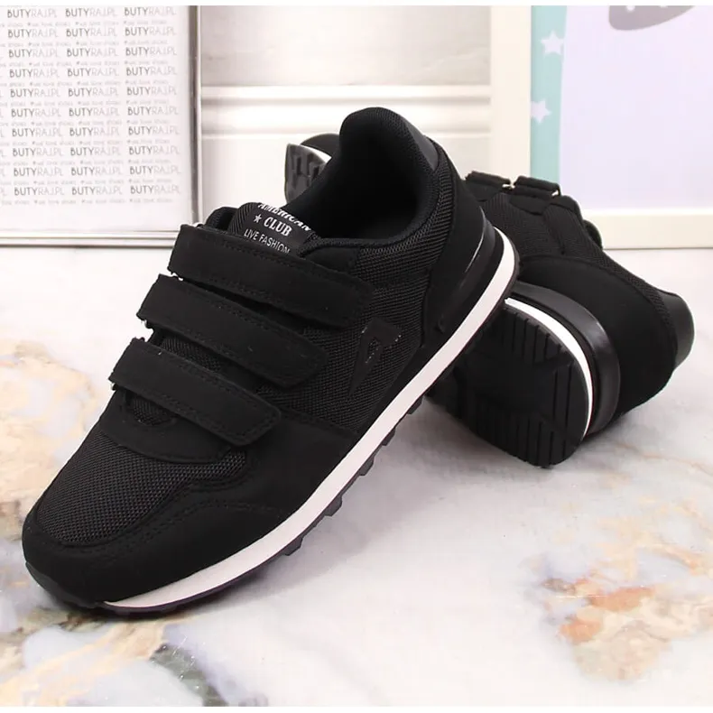 Zwarte American Club 154/23 kinder sportschoenen met klittenband