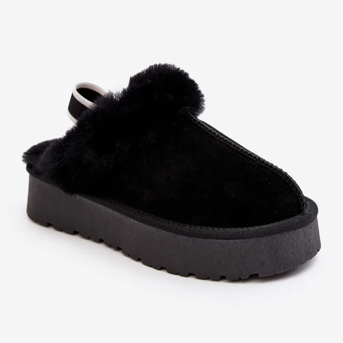 Zwarte Sophienne platformslippers voor dames met bont